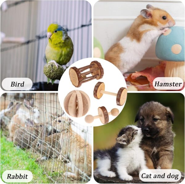 CCCYMM 6 Pcs Pet Natural Wooden Chew Toys Dumbells Exercise Bell Molar Toy for Parrot, Rabbit, Chinchilla, Guinea Pig, Hamster Small Animals - Image 8