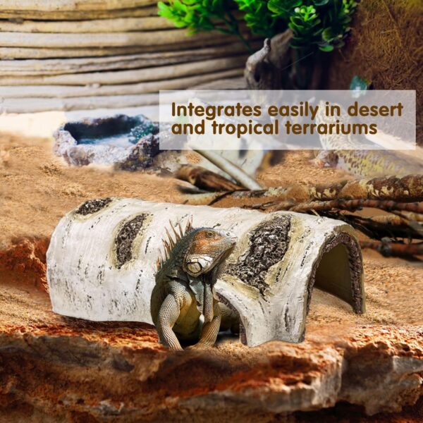 Reptile Hide Caves Simulation Tree Hideout Snake Hide Leopard Gecko Terrarium Plastic Plant Leaves Ornament Habitat Shelter Decor for Lizard Hermit Crab Spider Frog Amphibians (L) - Image 8