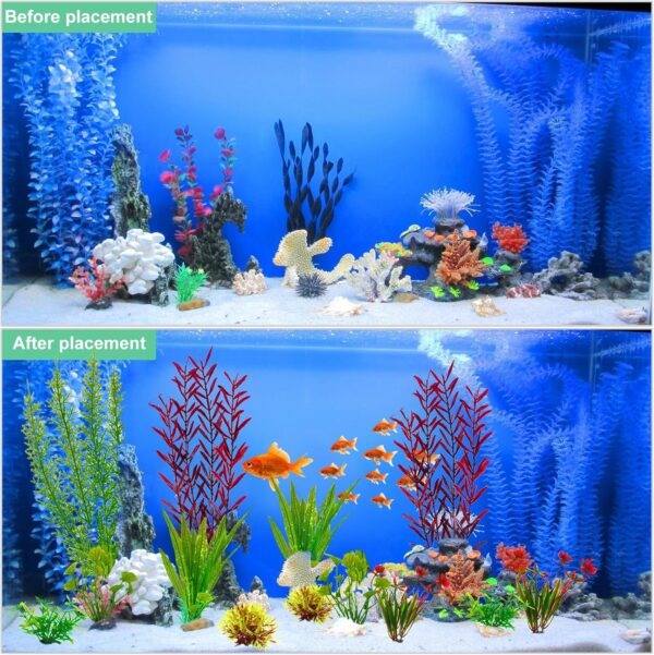 Omevett 18Pcs Aquarium Plants Artificial Tropical Fish Tank Plants Plastic Aquarium Plants Fish Tank Decor, Landscape Safe for All Fish, Small to Large, for Household and Office Aquarium Simulation - Image 3
