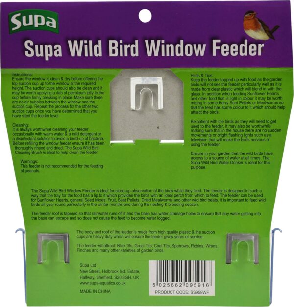 Supa Wild Bird Window Feeder | Enjoy Close Up Observation of Garden Birds, Comes Complete With 3 Heavy Duty Suction Cups. - Image 10