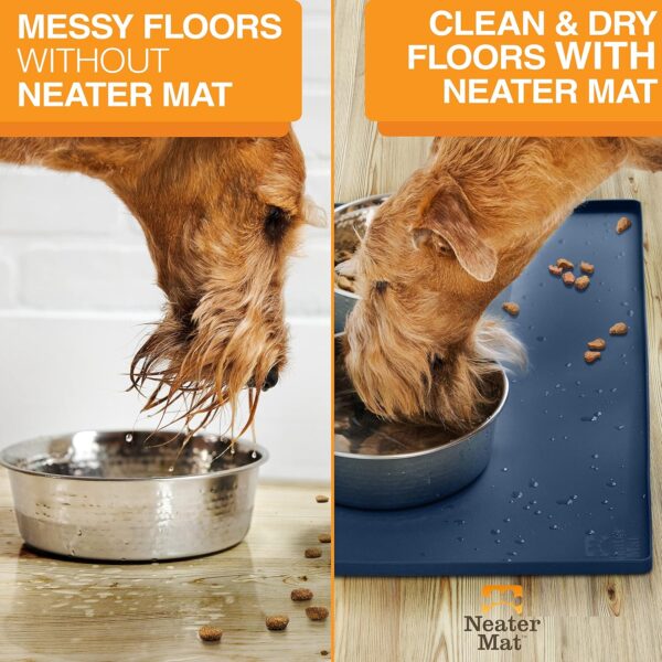 Neater Pet Brands Neater Mat - Waterproof Silicone Pet Bowls Mat - Protect Floors from Food & Water (24" x 16" Silicone, Dark Blue) - Image 5