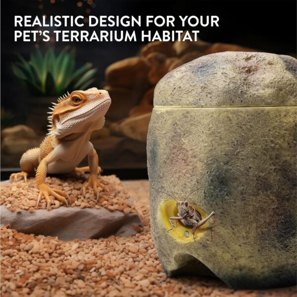 Navaris Reptile Cricket Feeding Rock - Realistic Polyresin Terrarium Stone Feeder for Reptiles with Hole for Crickets to Come Out - With Magnetic Lid and Window - Image 2