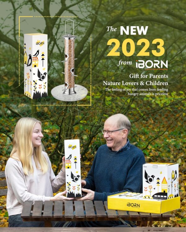 iBorn Bird Feeders Seed Catcher for Outside Hanging 6 Port Bird Feeder for Cardinal Birds Aluminium Metal,Brushed Nickle Finishing 14 Inch 6 Port (Seed is not Included) - Image 2