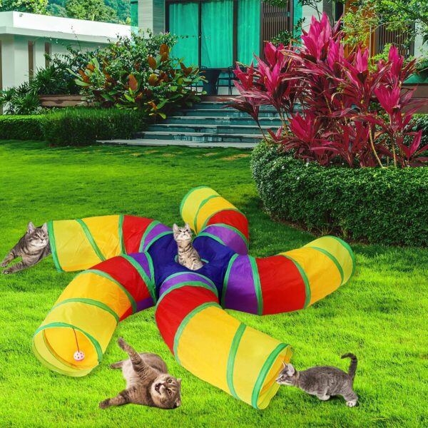 Bemodst Rainbow Cat Tunnel, Cat Toy S-Shaped-5-Way Pet Tunnel, Cat Play Tent interactive Toy Maze Cat House, Collapsible Cat Rabbit Tunnel Tube for Indoor Cats, Rabbits, Hamsters, Puppies and More - Image 2