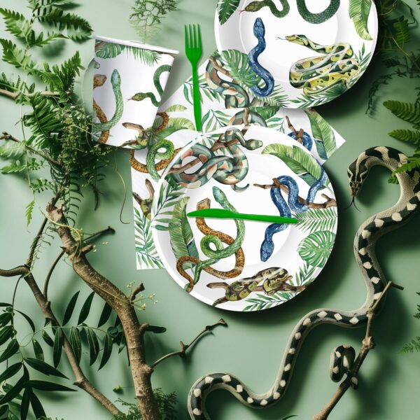 Xenorik Reptile Snake Plates And Napkins Party Decorations - Snake Birthday Party Supplies, Paper Plate, Napkin, Fork, Tablecloth, Jungle Swamp Camping Wilderness Snake Party Tableware | Serve 24 - Image 5