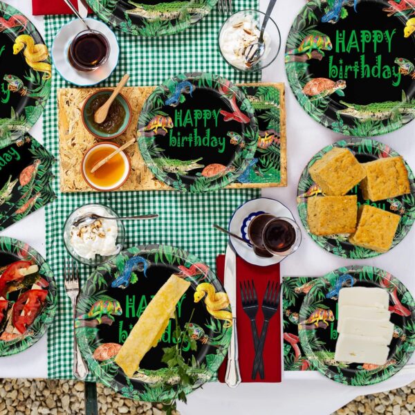 Oigco Reptile Party Supplies Lizard Snake Crocodile Party Decorations Jungle Swamp Snake Alligator Camping Wildlife Turtle Wilderness Party Includes Plates Cups Napkins Forks, Serves 24 Guests - Image 7