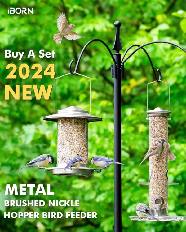 iBorn Metal Bird Feeder for small birds,Easy Clean Bird Seed Feeder,Hanging Bird Feeder for Seeds With Gift Box，3-Second Refill Bird Feeder,Nickle 6 Port (Seed is not Included) - Image 5