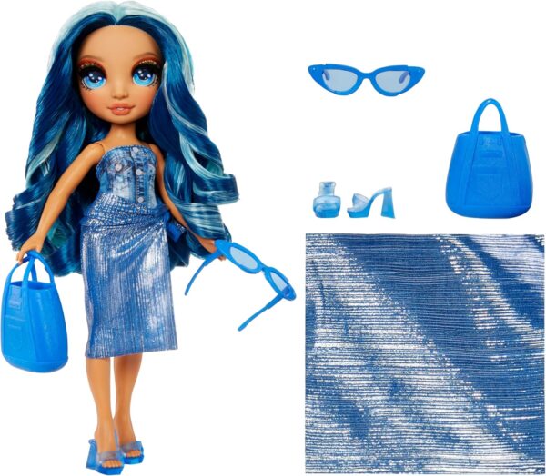 Rainbow High Swim & Style - Skyler (Blue) - 28 cm Doll with Shimmery Wrap to Style 10+ Ways - Removable Swimsuit, Sandals, Fun Play Accessories - Kids Toy - Great for Ages 4-12 Years - Image 2