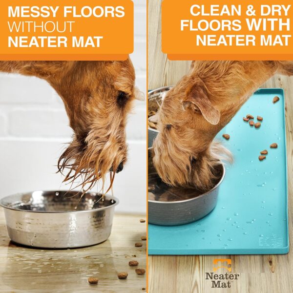 Neater Pet Brands Neater Mat - Waterproof Silicone Pet Bowls Mat - Protect Floors from Food & Water (24" x 16" Silicone, Aquamarine) - Image 5