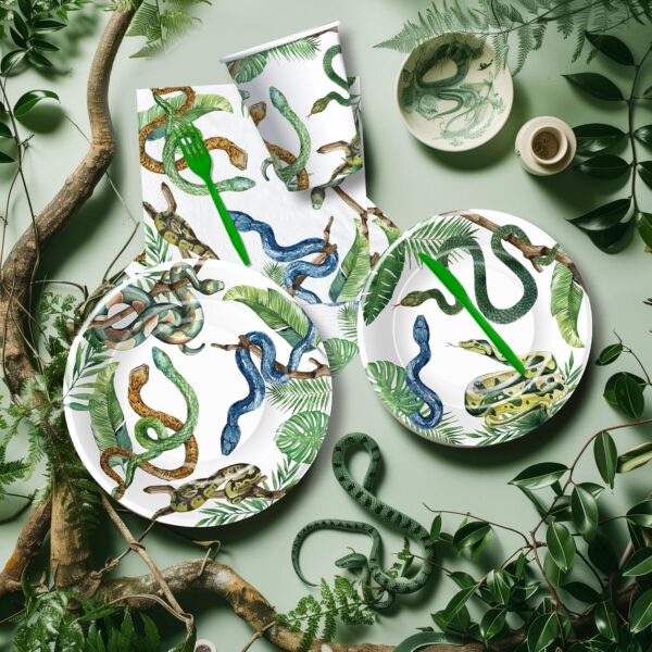 Xenorik Reptile Snake Plates And Napkins Party Decorations - Snake Birthday Party Supplies, Paper Plate, Napkin, Fork, Tablecloth, Jungle Swamp Camping Wilderness Snake Party Tableware | Serve 24 - Image 3