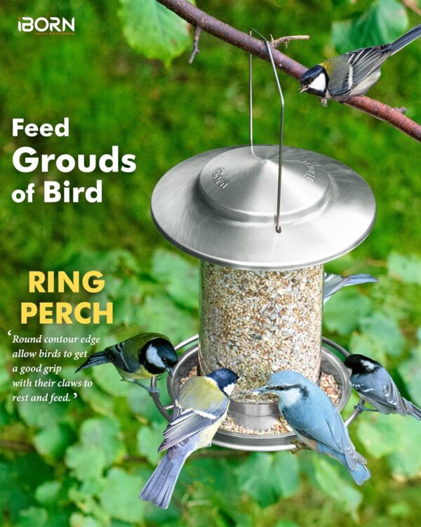 iBorn Metal Bird Feeder for small birds,Easy Clean Bird Seed Feeder,Hanging Bird Feeder for Seeds With Gift Box，3-Second Refill Bird Feeder,Nickle 6 Port (Seed is not Included) - Image 7