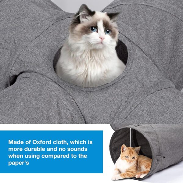 Ownpets Cat Tunnel, Cross 4 Way Pet Tunnel with Sturdy Oxford Fabric, Foldable and Resistant to Tearing, Featuring Multiple Exits, Hanging Ball and Teaser Wand,Grey - Image 5