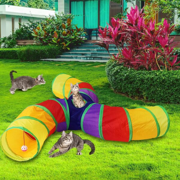 Bemodst Rainbow Cat Tunnel, Cat Toy S-Shaped-3-Way Pet Tunnel, Cat Play Tent interactive Toy Maze Cat House, Collapsible Cat Rabbit Tunnel Tube for Indoor Cats, Rabbits, Hamsters, Puppies and More - Image 2
