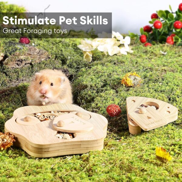BUCATSTATE Hamster Foraging Toy 2PCS, Bamboo Enrichment Foraging Toy for Small Pet, Interactive Hide Treats Puzzle Game for Guinea Pig, Birds, Rabbits (Paw Shape & Cheese) - Image 4