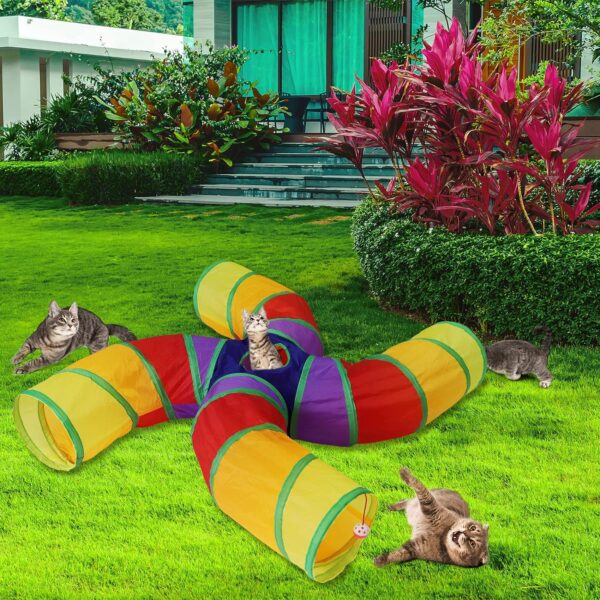 Bemodst Rainbow Cat Tunnel, Cat Toy S-Shaped-4-Way Pet Tunnel, Cat Play Tent interactive Toy Maze Cat House, Collapsible Cat Rabbit Tunnel Tube for Indoor Cats, Rabbits, Hamsters, Puppies and More - Image 2
