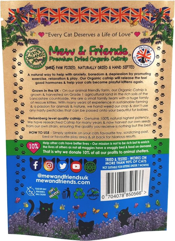 Mew & Friends Catnip - Grown in UK Premium Catnip 100% Organic Naturally Dried | Extra Strong Cat Nip | New 2024 Crop | Cat Toy | Cat Treat | Gift For Cat Lovers - 30g - Image 2