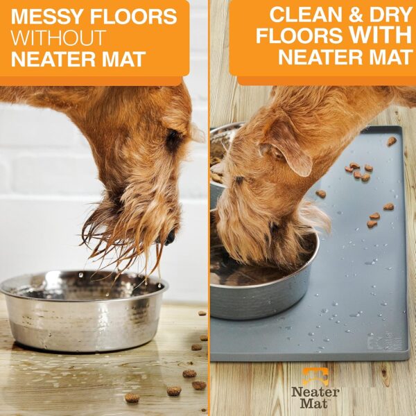 Neater Pet Brands Neater Mat - Waterproof Silicone Pet Bowls Mat - Protect Floors from Food & Water (19" x 12" Silicone, Gunmetal Grey) - Image 5