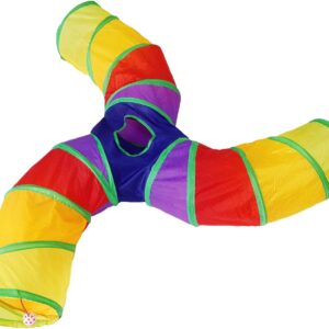 Bemodst Rainbow Cat Tunnel, Cat Toy S-Shaped-3-Way Pet Tunnel, Cat Play Tent interactive Toy Maze Cat House, Collapsible Cat Rabbit Tunnel Tube for Indoor Cats, Rabbits, Hamsters, Puppies and More