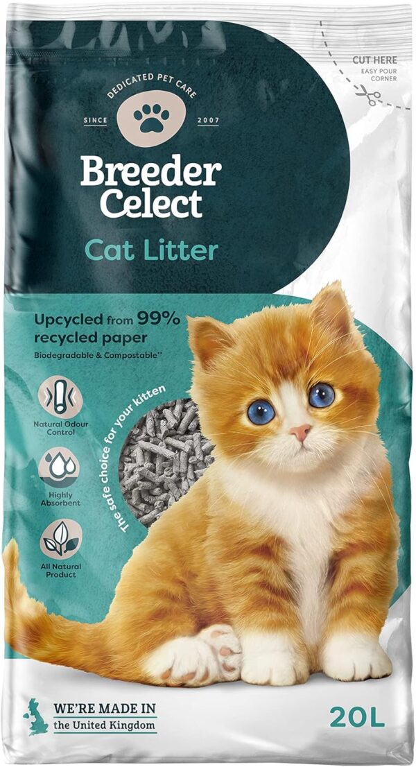 BreederCelect 99 Percent Recycled Paper Cat Litter, 20 L