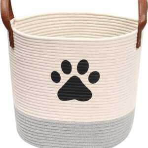 Cotton rope dog toy basket, puppy toy basket, puppy bins, laundry basket blanket storage bin - Perfect for organizing pet toys, blankets, leashes - Beige Gray
