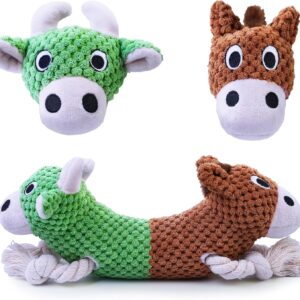 Dog Toy for Aggressive Chewers, Squeaky Dog Toys for Large Dog, Tug of War Dog Toy to Keep Them Busy, Plush Stuffed Animals Dog Chew Toy for Large Breeds, Puppy Chew Toys for Teething (Bull and Hrose)