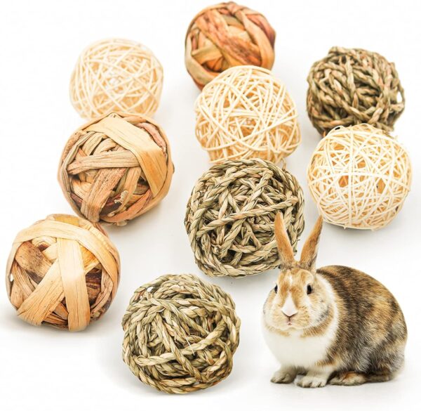 Episkey 9 Pcs Rabbit Toys, Rabbit Treats Guinea Pig toys Small Pets Chew Balls Grass Balls Natural Toys for Rabbits Chinchilla Bunnies Gerbils and Hamster (2.75-3.15", 9 Pcs)