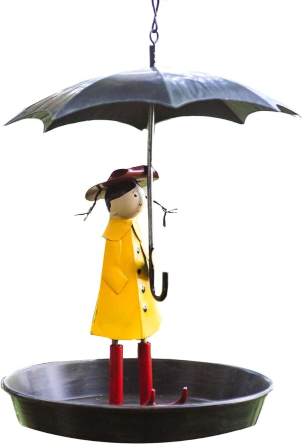 Garden Mile Metal Umbrella Bird Feeder and Bath - Antique Style Weatherproof with Hanging Hook Chain Girl Wild Feeder Station - Novelty Lightweight Hanging Bird Feeder Table or Garden Decorations