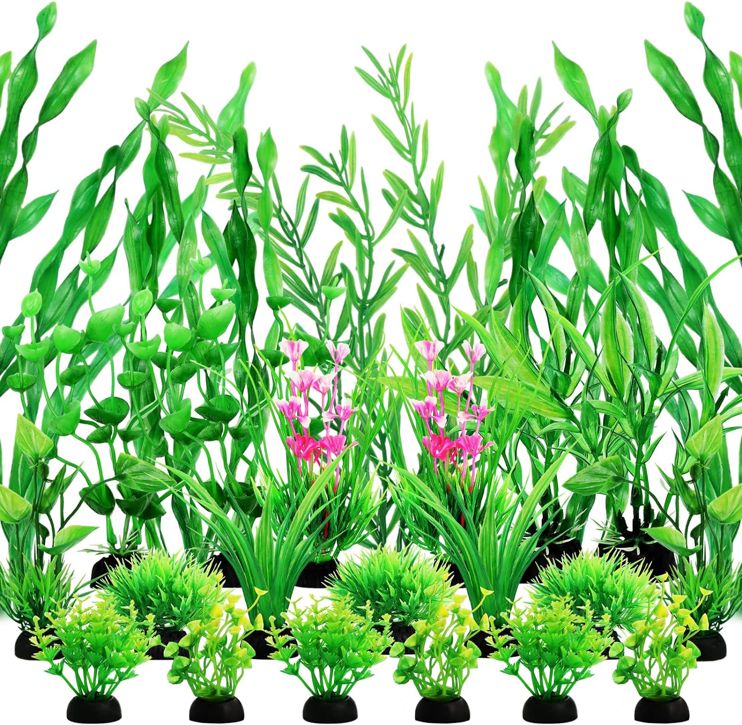 Green Fish Tank Decor Aquarium Plants, QUOZUO 25pcs Fish Tank Decorations Plants, Fish Tank Accessories, Aquarium Decor Artificial Plants, Small to Large