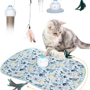 HAPPY HACHI 3 in1 Interactive Cat Toys For Indoor Cats Adult,3 Modes Automatic Cat Toys Kitten, 360°Irregular Rotation-USB Rechargeable Cat Feather Toy Exercise Catcher Hunting