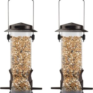 Hanging Bird Feeders Bird Seed Feeder Metal Wild Bird Feeding for Garden 2 Ports Heavy Duty Bird Feeders Weatherproof 2 Packs-Coffee