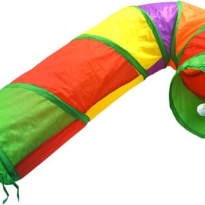 Illkjasfc Cat Tunnel Toy Funny Pet Rainbow Color Playing Tubes With Pompoms Tunnel Toy Indoor Play Kitten Tunnel Tubes