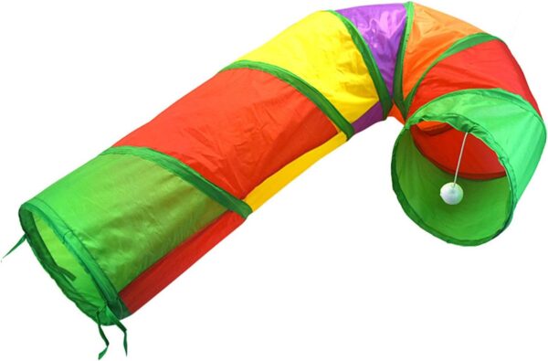 Illkjasfc Cat Tunnel Toy Funny Pet Rainbow Color Playing Tubes With Pompoms Tunnel Toy Indoor Play Kitten Tunnel Tubes