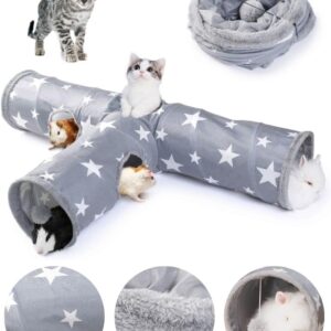 JanYoo Bunny Tunnel Rabbit Hideout Bunny Toys for Rabbits Accessories Guinea Pig Ferret Kitty 3 Ways Collapsible Tunnels