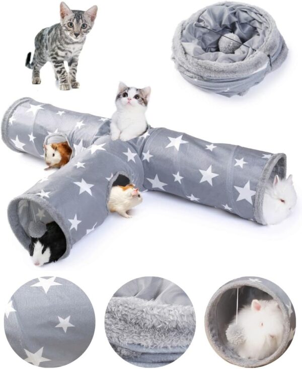 JanYoo Bunny Tunnel Rabbit Hideout Bunny Toys for Rabbits Accessories Guinea Pig Ferret Kitty 3 Ways Collapsible Tunnels