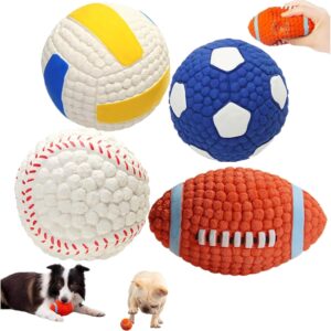 LinZong 2/4pcs Mighty Chew - Indestructible Toy for Dog,Mighty Chew Dog Toy,Bite Resistant Latex Pet Toy Ball,Squeaky Dog Toys,Best Gift for pet Teeth Cleaning and Gum Massage (Small, Combinations)