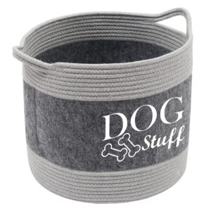 Morezi Cotton felt round dog toy box and dog toy basket storage with handle, doggie toy bin - Good idea for organizing pet toys, blankets, leashes, clothing, dry food and any doggie stuff