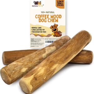 NOVAPETS Coffee Wood Dog Chew Stick for Small Dogs - Natural Dental Chewing Toy - Pack of 3 Size S