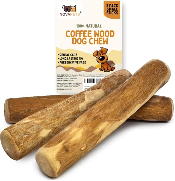NOVAPETS Coffee Wood Dog Chew Stick for Small Dogs - Natural Dental Chewing Toy - Pack of 3 Size S
