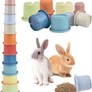 OdiuK 10 PCS Stacking Cups for Rabbits, Multicolored Stacking Cups Toy Bpa-Free Safe Plastic Pet Toys, Small Animals Bunny Foraging Rabbit Toys for Rabbits Hiding Food and Playtime Fun(Various Sizes)