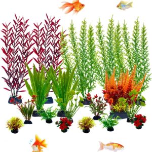 Omevett 18Pcs Aquarium Plants Artificial Tropical Fish Tank Plants Plastic Aquarium Plants Fish Tank Decor, Landscape Safe for All Fish, Small to Large, for Household and Office Aquarium Simulation