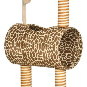 PawHut Cat Tree for Indoor Cats Cute Giraffe Kitten Play Tower w/Scratching Posts, Tunnel, Toy Ball, 48.5 x 34.5 x 101cm - Beige