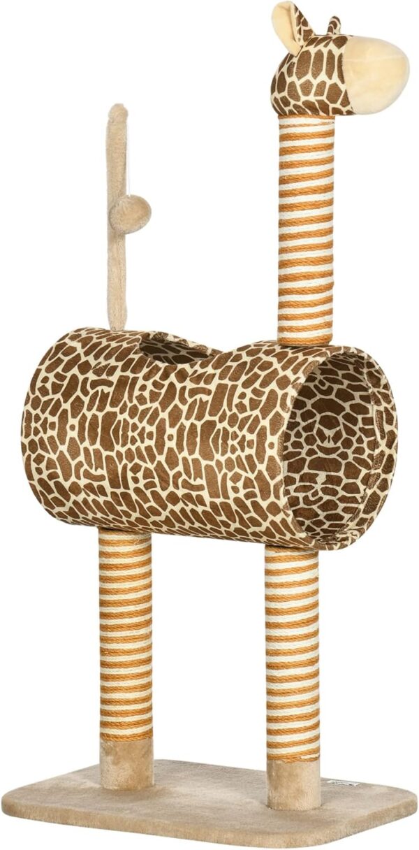 PawHut Cat Tree for Indoor Cats Cute Giraffe Kitten Play Tower w/Scratching Posts, Tunnel, Toy Ball, 48.5 x 34.5 x 101cm - Beige