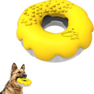 PetBuds Dog Toys Indestructible - Interactive Dog Toys For Boredom - Doughnut Shape Indestructible Dog Toys and Chew Toys For Dogs - 2 in 1 Dog Treat Toy and Dog Chew Toys. (Bright Yellow, Doughnut)