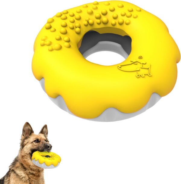 PetBuds Dog Toys Indestructible - Interactive Dog Toys For Boredom - Doughnut Shape Indestructible Dog Toys and Chew Toys For Dogs - 2 in 1 Dog Treat Toy and Dog Chew Toys. (Bright Yellow, Doughnut)