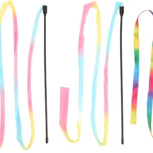 Pssopp 3 Pcs Interactive Cat Wand Toys,Colorful Boredom Relief Funny Interactive Cat String Stick Toy Colorful Ribbon Charmer Cat Teaser Toy for Cats