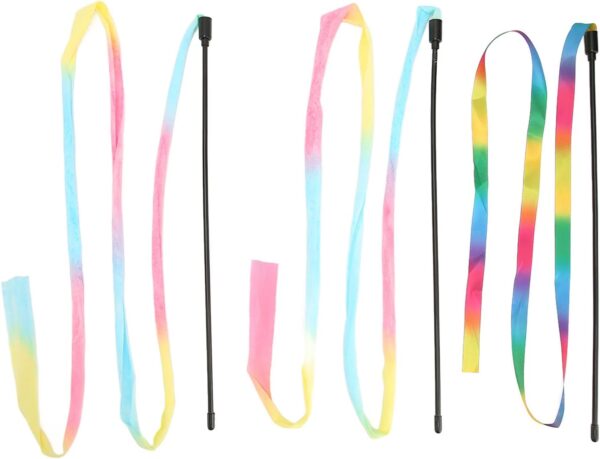 Pssopp 3 Pcs Interactive Cat Wand Toys,Colorful Boredom Relief Funny Interactive Cat String Stick Toy Colorful Ribbon Charmer Cat Teaser Toy for Cats