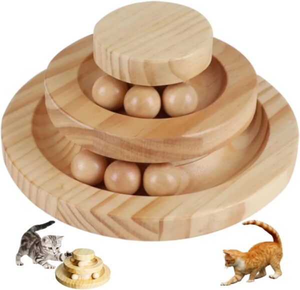 TSKDKIT Cat Toy Roller Exerciser Fun Cat Toy Indoor Pet Interactive Toy Bamboo Cat Ball Toy with Double Layer Rail, Teaser Cat Ball Toy for Kitten Puppy etc