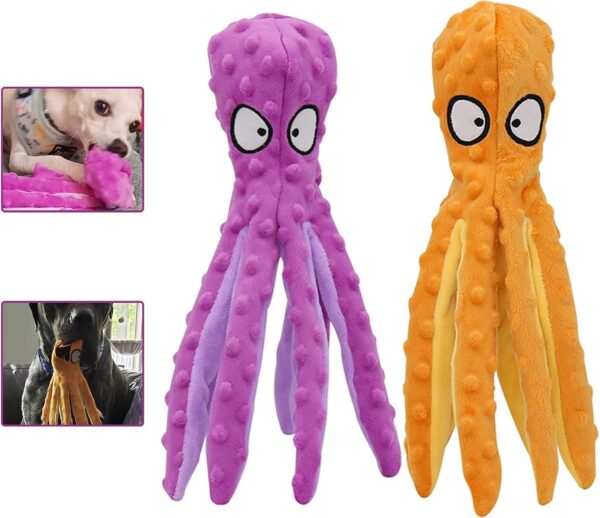 Wonfly Large No Stuffing Dog Toys with Squeakers, Octopus with Crinkle Plush Dog Chew Toys for Puppy Teething, Durable Interactive Dog Toys for Puppies, (Octopus 2pcs)