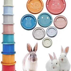 Yanmucy 8 Pack Stacking Cups for Rabbits Colorful Different Sizes Bunny Puzzle Toys Durable Plastic Feeder for Guinea Pig Hamster Small Pets Relieve Boredom Consume Energy