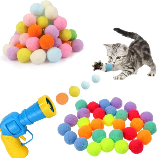 YumSur Interactive Cat Toys, Cat Ball Toy Launcher,Cat Ball Gun with 100pcs Soft Pom Pom Balls,Plush Ball Shooting Gun for Cats,Cat Fetch Toys for Indoor Pet Cat Exercise Training Chasing